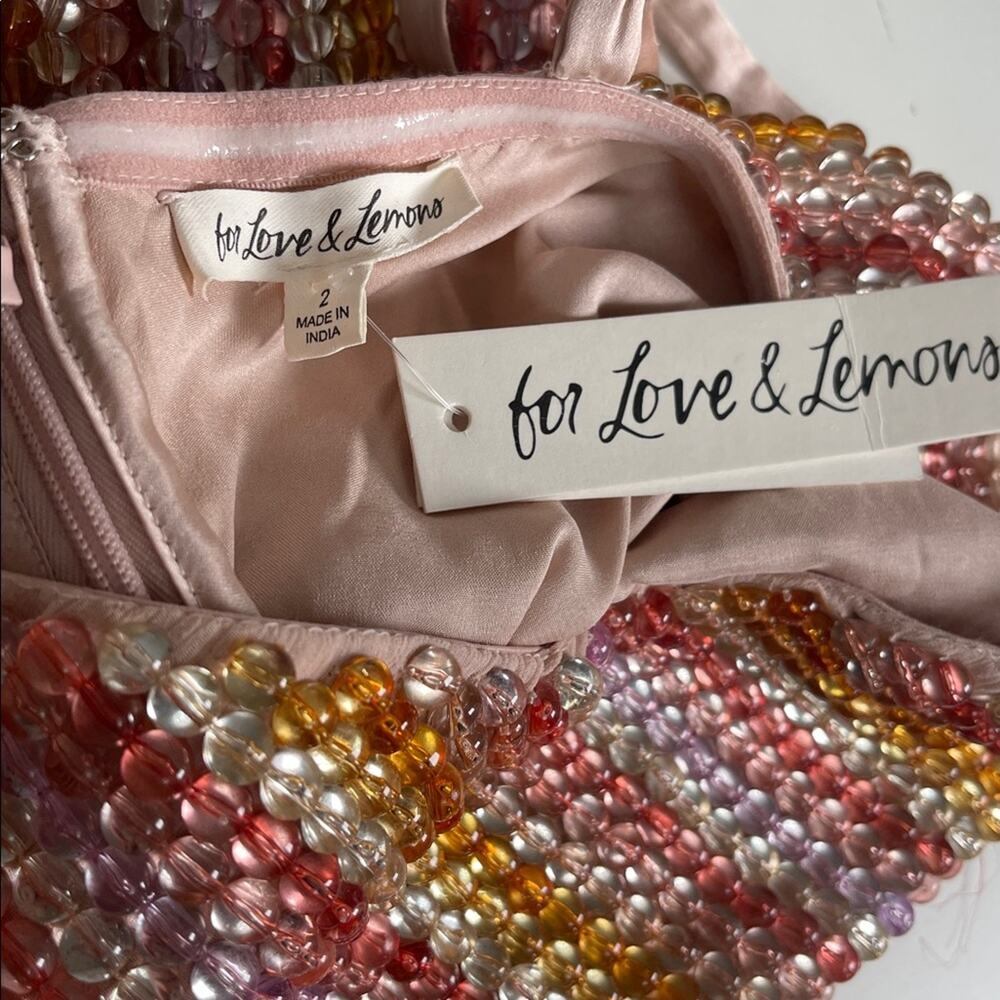 FOR LOVE & LEMONS Capri Bead Embellished Fringe Hem Asymmetric Mini Dress Sz 2 - Picture 8 of 8